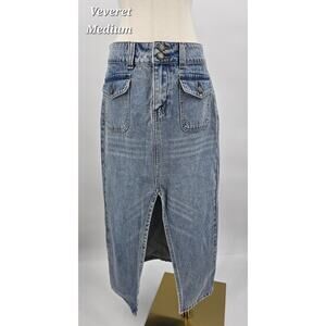 Veveret High Waist Denim Midi Skirt – 100% Cotton – Size M
